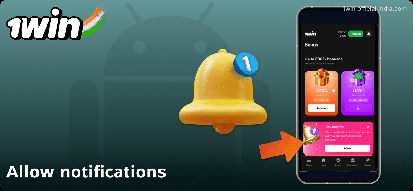 Allow notifications in the 1Win application in India