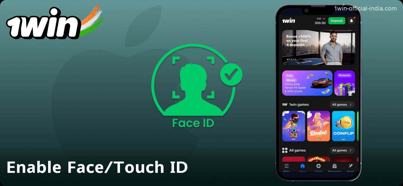 Use biometric data to log in to the 1Win app in India
