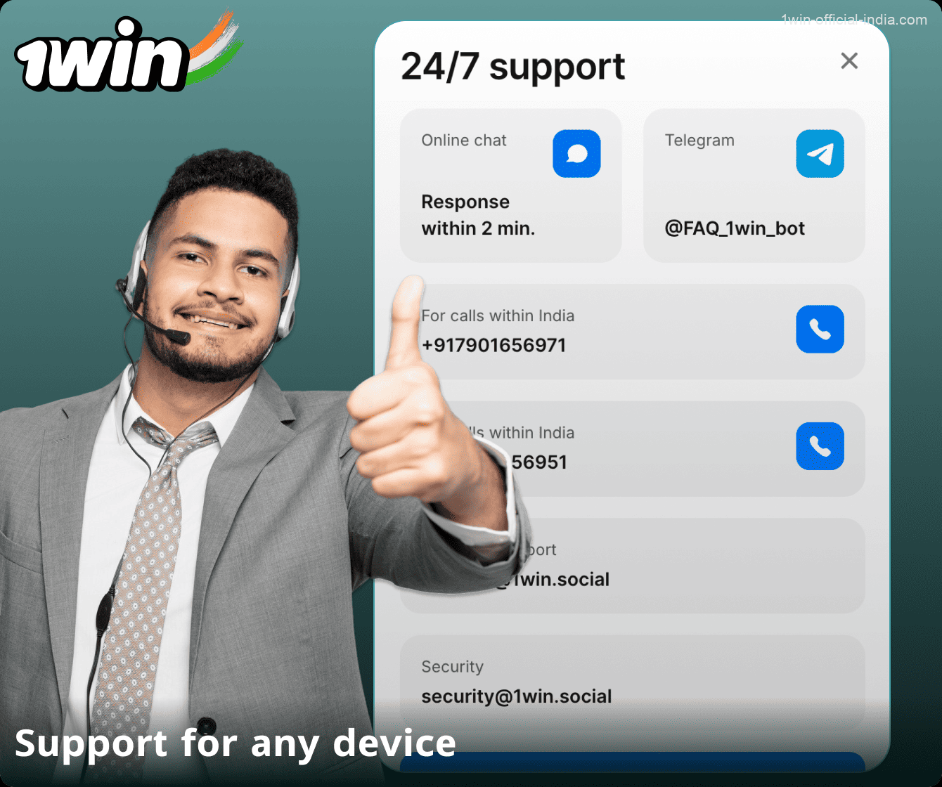 User support on the 1win website in India