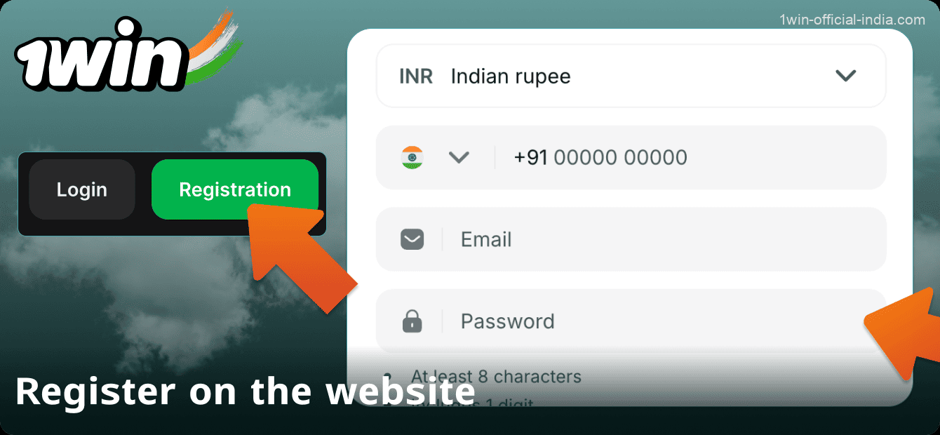 Open the website and register on the 1Win website in India