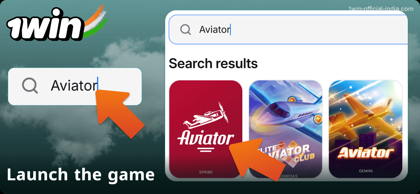 Find the Aviator game in the top menu of the 1Win website in India