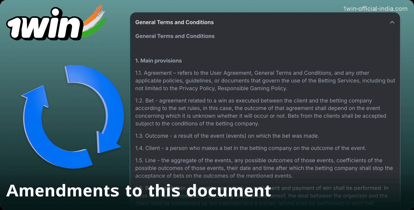 Changes to the terms and conditions of 1win India casino